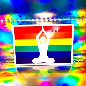 US SELLER Gloss Yoga Pose Flag Ally Rainbow LGBT Sticker Pride Gay Rectangle